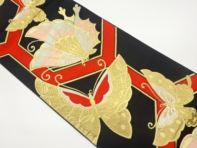 JAPANESE KIMONO / VINTAGE FUKURO OBI / WOVEN BUTTERFLY & KIKKO PATTERN